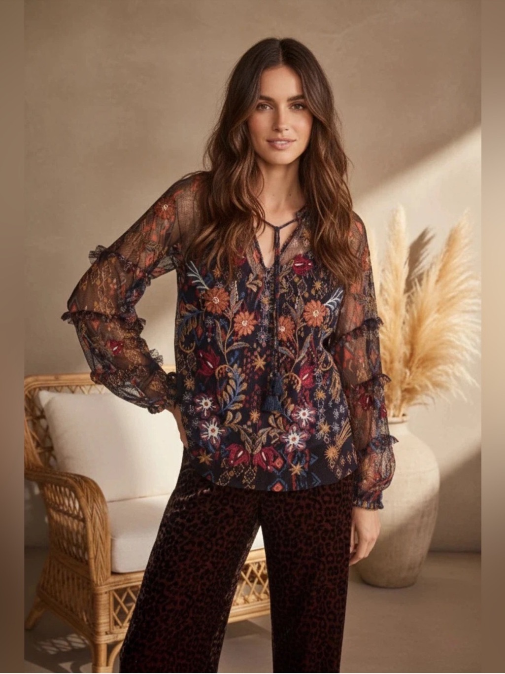 Nwt Johnny Was Sapphire Mesh Blouse